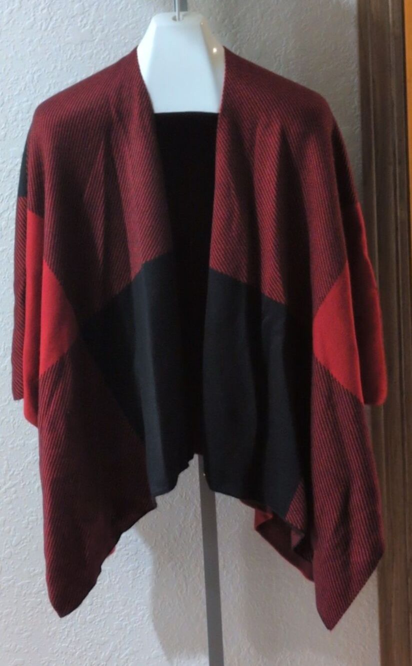 Charlie Paige Black & Red Plaid Shawl Wrap Poncho Cape with side snaps One Size